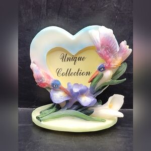 Vintage Unique Collection Heart Photo Frame Hummingbirds Flowers Resin Mini
